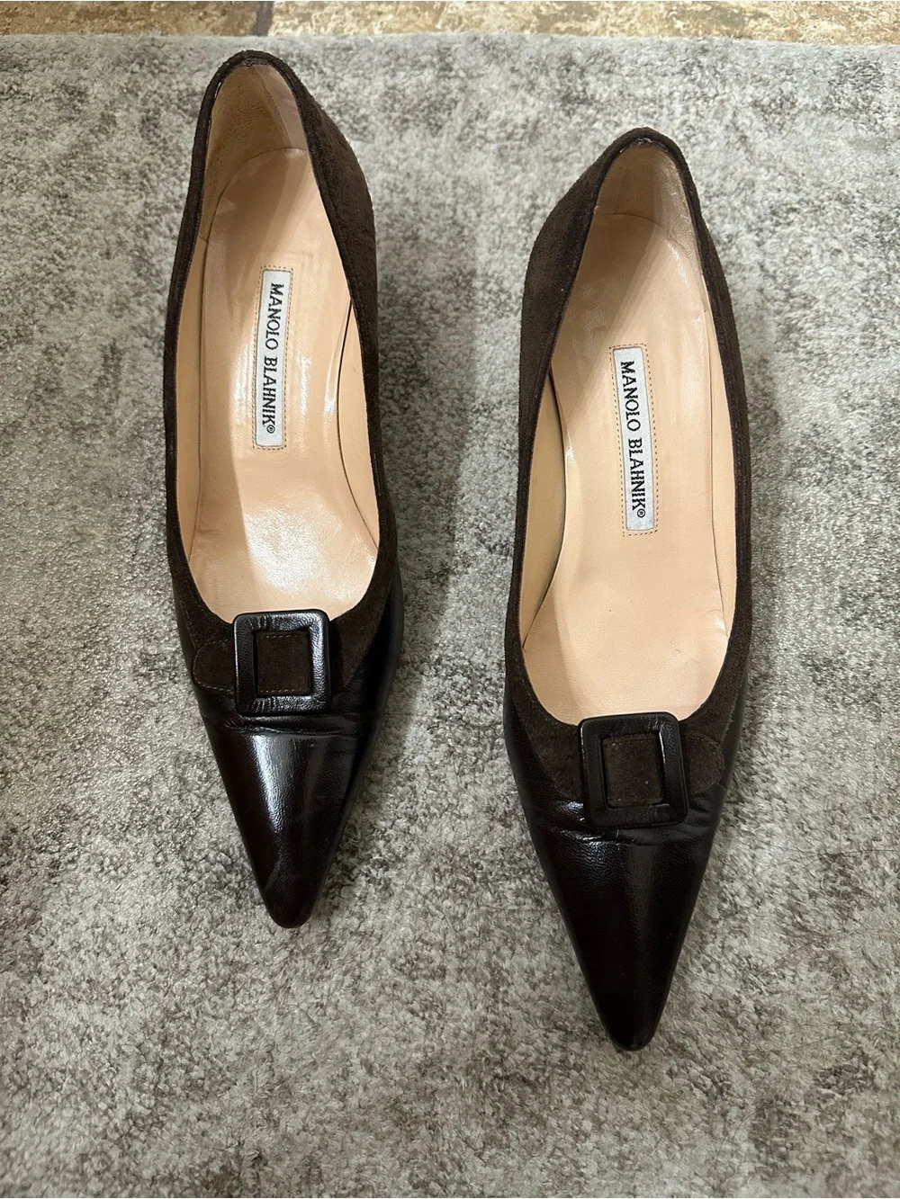 Manolo Blahnik Brown Pointed Toe Buckle Pumps